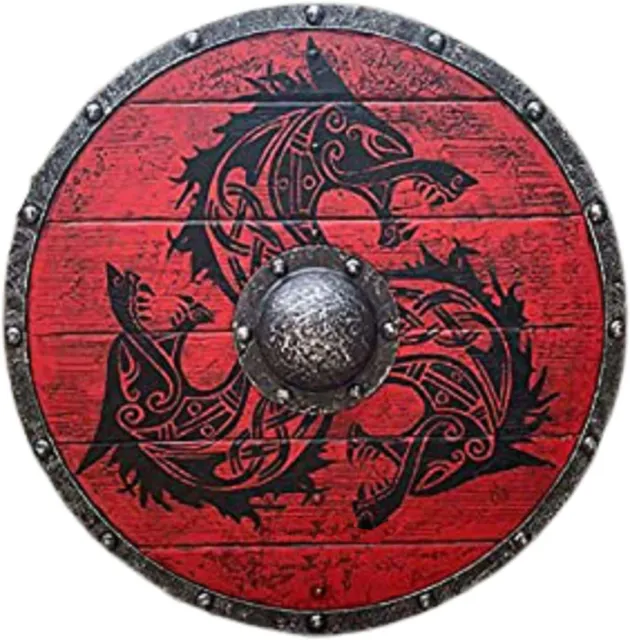 Medieval Vikings Era Adult Size 24" Shield Handmade Natural Wood & Iron Battle