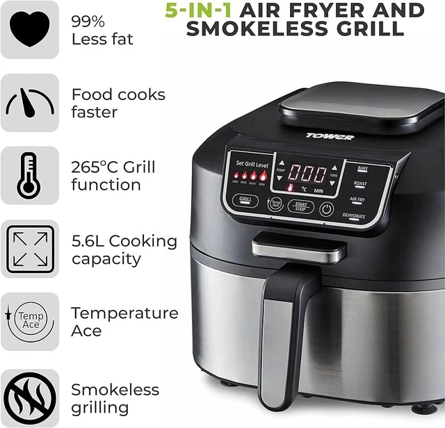 TOWER VORTX 5IN1 5.6L Air Fryer & Smokeless Grill T17131L Frying