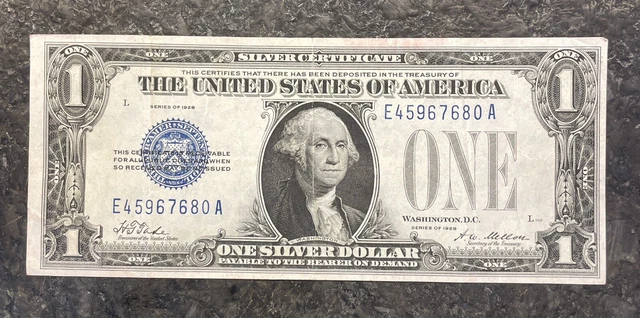 1928 $1 One Dollar SILVER CERTIFICATE Blue Seal FUNNY BACK Banknote Circulated