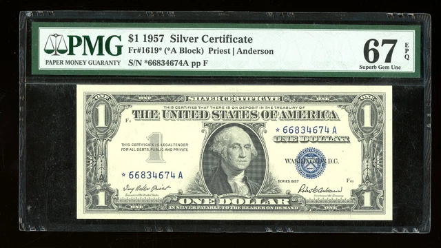 DBR 1957 $1 Silver STAR *A Block Fr. 1619* Superb Gem PMG 67 EPQ Ser *66834674A