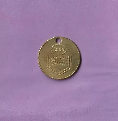Vtg Esso Auto Club Mail Back If Lost Id Tag Medal Gold Tone Round Gas Advert Old