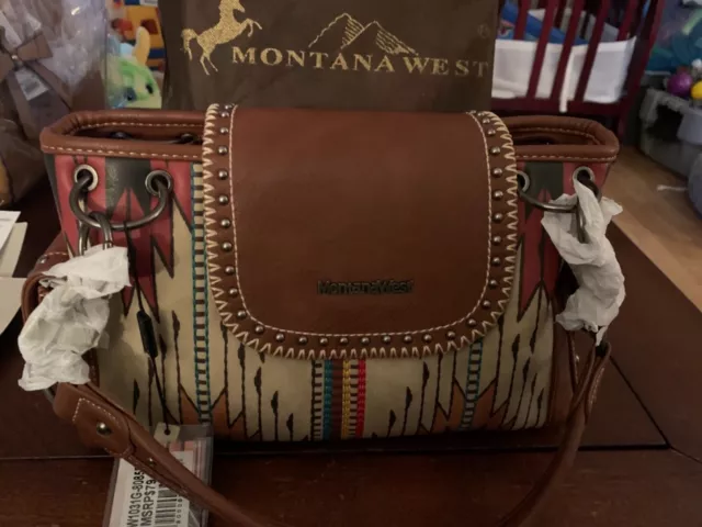 CONCEALED CARRY Purse/Handbag Montana West AZTEC Brown NEW