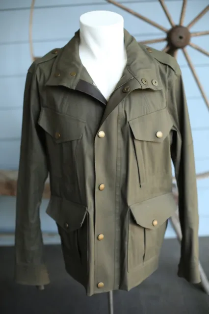 $1,450 Burberry Bonded Cotton Army Style Waterproof Jacket 52/42 Military Green