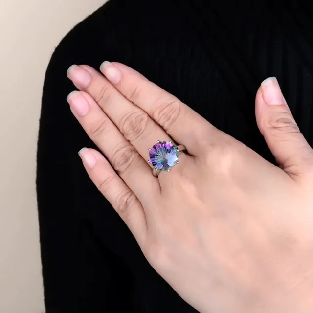 Natural Rainbow Mystic Quartz Solid 925 Sterling Silver Cocktail Women Rings