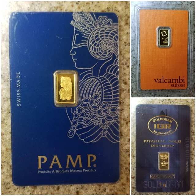 Lot of 3 - 1 gram .999 Fine Gold Bars