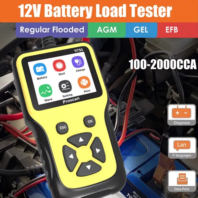 6V 12V Auto Car Battery Condition Load Tester 100-2000 CCA Colour Screen