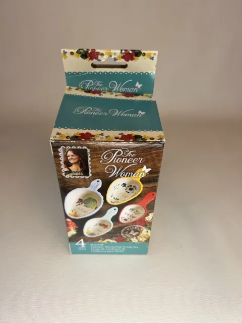 Pioneer Woman Willow Nesting Ceramic Measuring Cups Scoops 4 Piece Set NIB