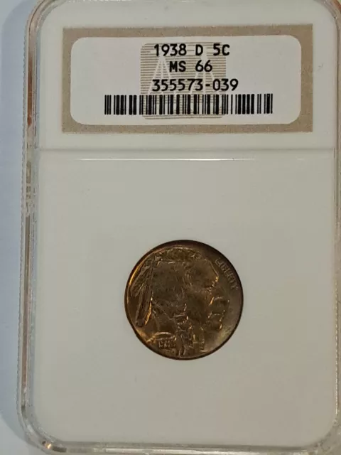 Buffalo Nickel Ngc Ms66 1938 D