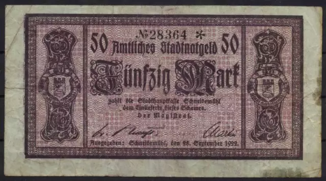 [12746] - NOTGELD Schneidemühl (heute: Pila), Stadt, 50 Mk, 28.09.1922. Müller 4