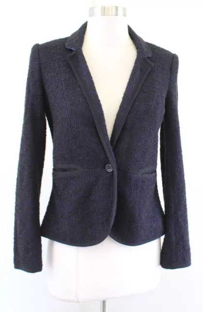 Cartonnier Anthropologie Womens Black Navy Blue Nubby Tweed Blazer Jacket Size 2