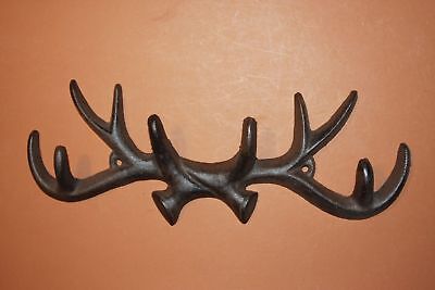 Deer Hunter Cabin Lodge Wall Decor, Cast Iron Rustic Antler Coat Hook, W-36