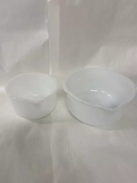 2-Vintage Glasbake Sunbeam Mixmaster 9"-6" White Milk Glass Mixing Bowls