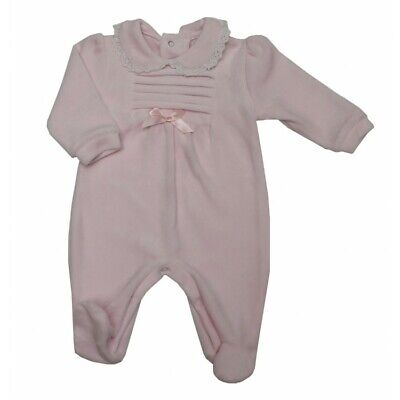 Girls Spanish Style Rompers Sleepsuit Pink Velour Lace Babygrow Baby 0-6 Months