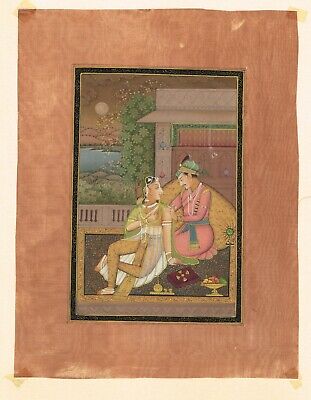 Indian Miniature Painting Of Mughal Emperor And Empress Enjoying Quality Time