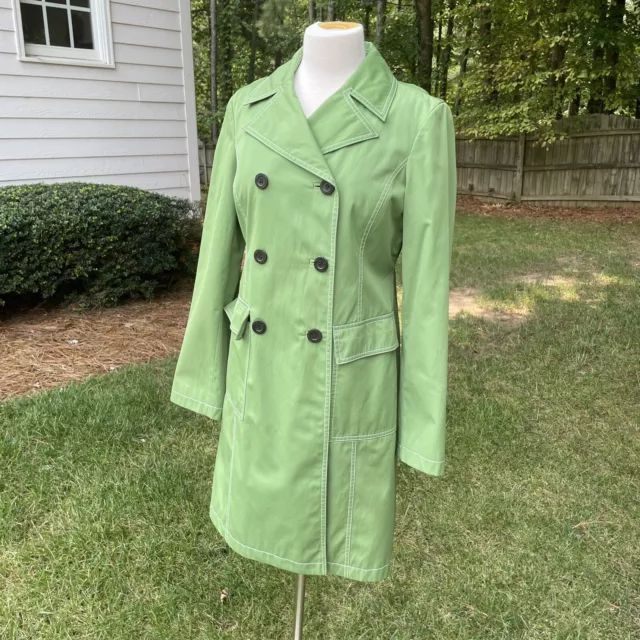 Michael Kors Kelly Green Jacket Double Breasted Rain Trench Coat Sz M