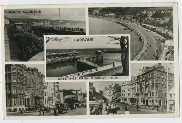 Greetings from Douglas Isle of Man Vintage Real Photo Multi View Postcard C8