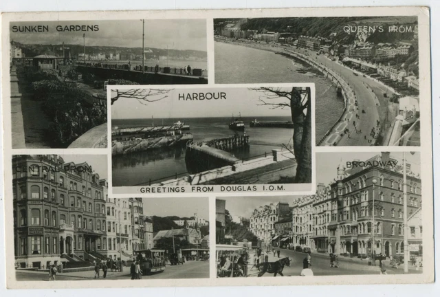 Greetings from Douglas Isle of Man Vintage Real Photo Multi View Postcard C8
