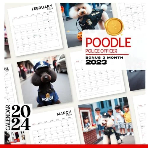 POODLE POLICE OFFICER Calendar 2024 Jan 2024 to Dec 2024 Bonus 3 Months