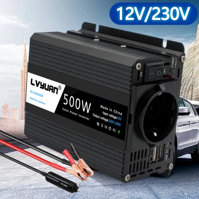 Auto 500W Spannungswandler DC 12V auf AC 220V 230V Inverter Wechselrichter 2USB