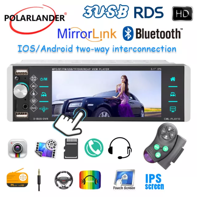 Hikity Autoradio 1 Din avec Apple CarPlay et Android Auto Autoradio  Bluetooth 5.1 à 7 écran
