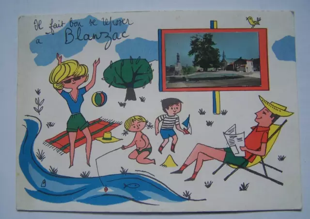 CPA 87 Blanzac cpsm fantaisie pêche enfant carte postale Haute Vienne chapeau