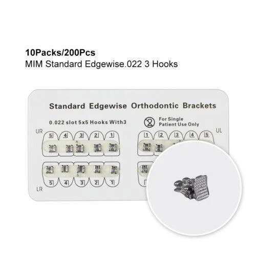Dental Orthodontic Metal Brackets Braces - .022 Edgewise 3-Hooks (200pcs
