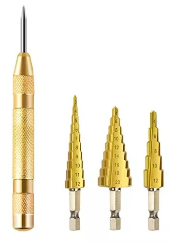 Step Drill Bit Set for Metal, 1/4inch High Speed Steel Titanium Coated Metric