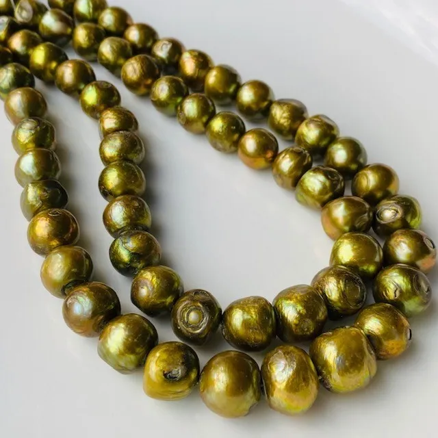 12-17mm Olive Green Round Potato Genuine Freshwater Pearl Cultured Loose Beads