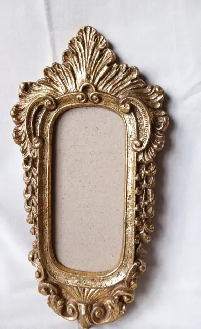 Vintage ornate elaborately carved gold gilded heavy picture frame 16" H 8" W