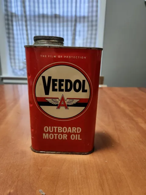 Vintage VEEDOL FLYING A Outboard Motor Oil Tin Can QT