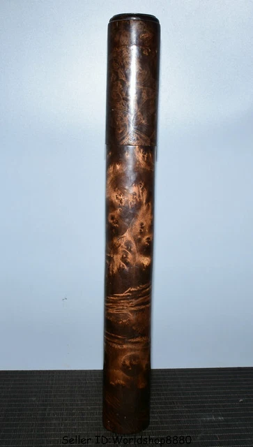 27.6" Antique Old Chinese Huanghuali Wood Carved Dynasty scroll holder container