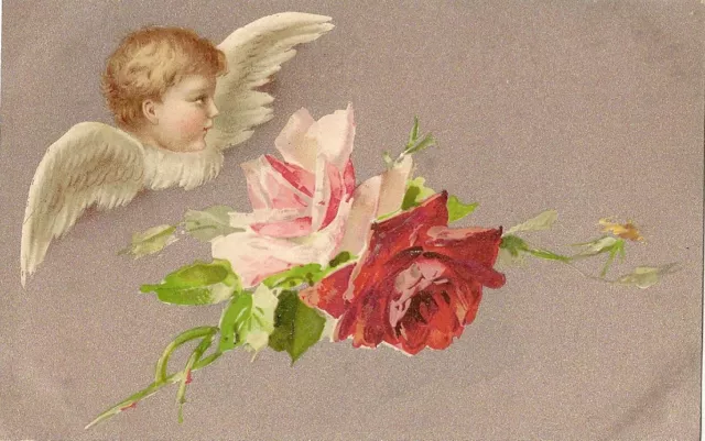 Carte Postale Post Card Fantaisie Ange Fleur Rose Angel Flower