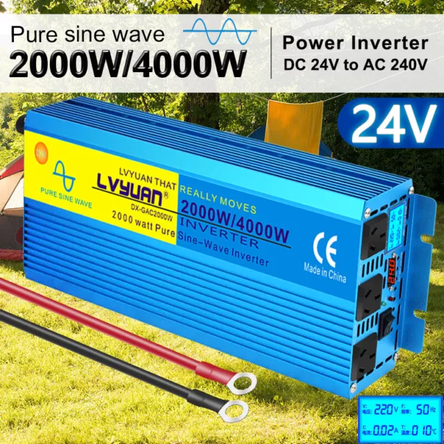 2000W 4000W Pure Sine Wave Power Inverter 24V 240V Converter LCD Truck Outdoor