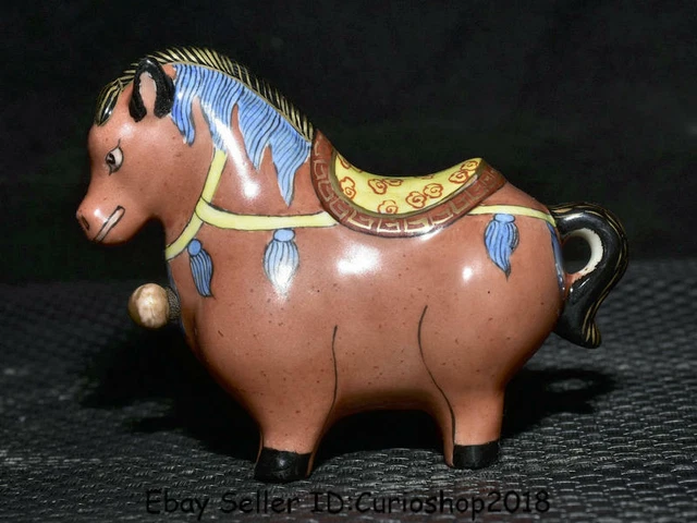 4" Qianlong Marked Old Famile Rose Porcelain Animal Horse snuff bottle snuff box