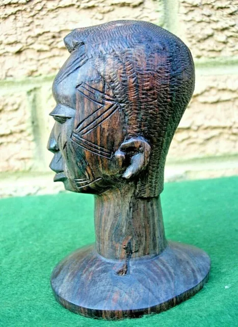 Vintage African Tribal Hand Carved Mans Head Wooden Bust  11cm talll