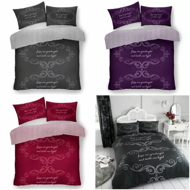Goodnight Scripted Pattern Reversible Duvet Quilt Cover Pillowcase Bedding Set