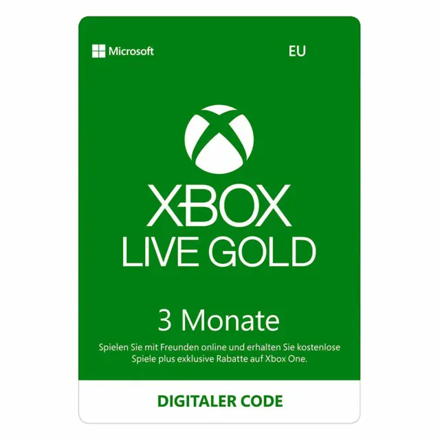 Xbox Live Gold 3 Monat Mitgliedschaft - 3 Month Xbox One/360 Digital Code - EU