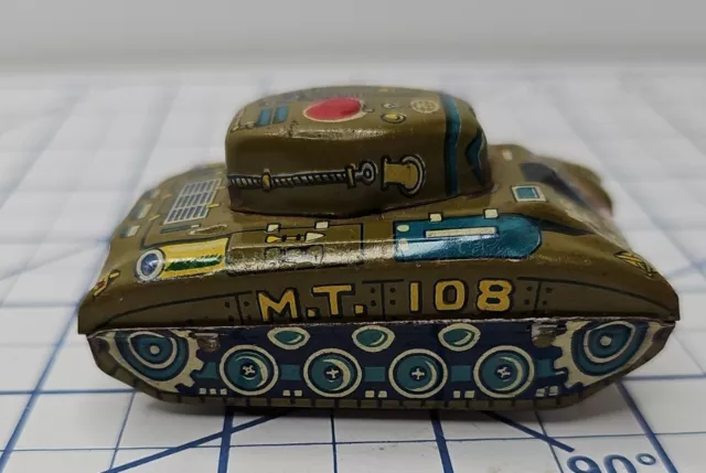 Vintage Tin Metal Litho MT 108 WWII Friction Toy Patton Tank Military Japan Z3