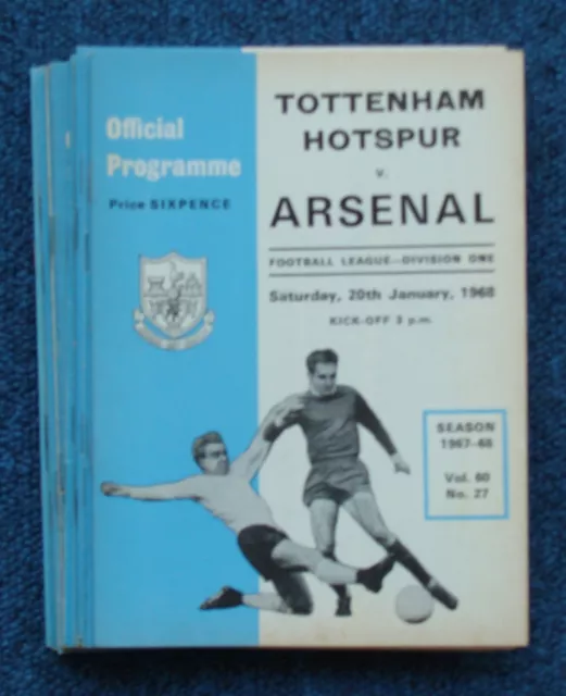 TOTTENHAM HOTSPUR 1967 / 1968 Season - Complete set of home football programmes