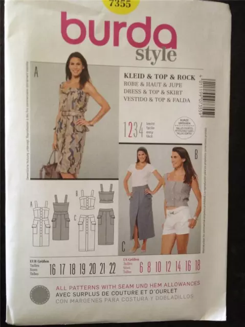 Burda Sewing Pattern 7355 Ladies / Misses Dress & Skirt Size 6-18 Uncut New