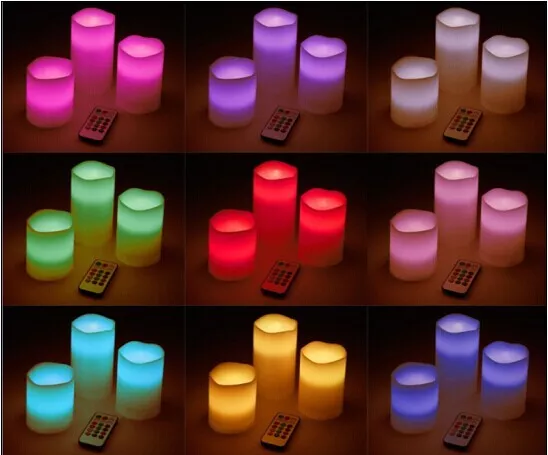 2 Sets Pillar Wax Candles Battery Remote Flameless Colors Decor Party Wedding