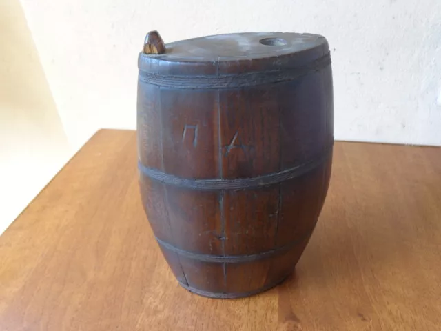 Antique Old Primitive Small Pocket Whiskey Brandy Wood Flask Canteen Keg Barrel