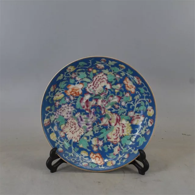 8.3" Collection Chinese Qing Famille Rose Porcelain Gild Peony Flower Plate
