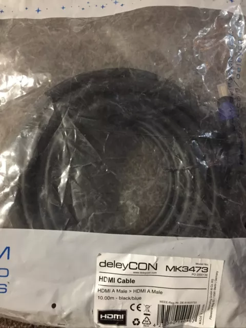 deleyCON 10m 32.81 ft. Flat HDMI Cable - Compatible to HDMI 2.0 to 1.4 - UHD 4K