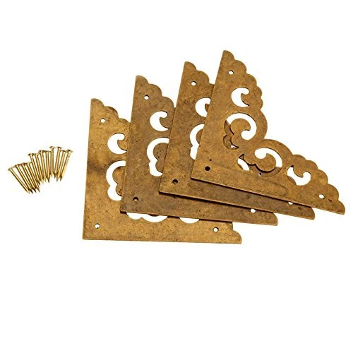 4Pcs 2.5" Brass Flat Corners Bracket for Box Cabinet Decorative Furniture Har...