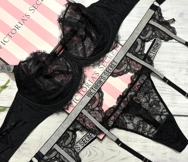 VICTORIAS SECRET SHINE Strap Black Bombshell Bra Brazilian Panty Set $80.00  - PicClick