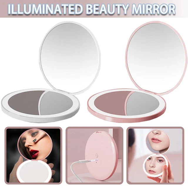 Folding LED Light Pocket Makeup Mirror Compact Double-Sided USB L