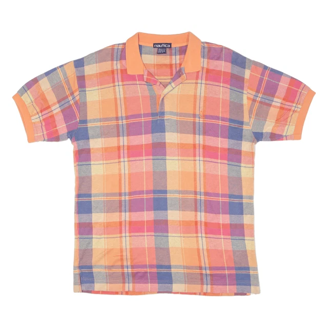 Polo Shirt Nautica arancione a quadri manica corta uomo XL