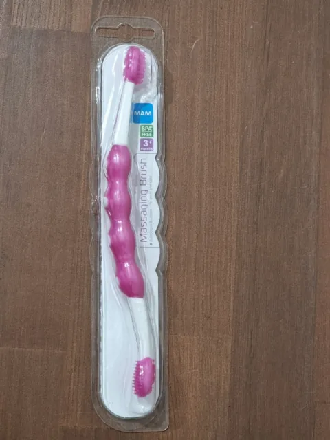 MAM Massaging Brush Toothbrush For Baby Pink Cleans & Massages Gums 3m+ NEW