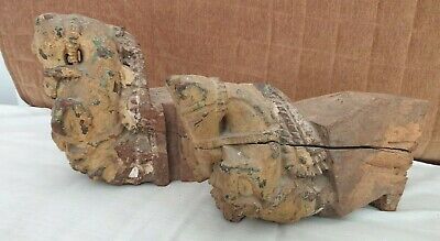Antique Hand Carved Wall Decorative Wooden Wall Bracket or Hooks Horse Pair